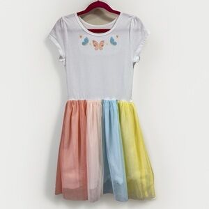 Carters Big Girl T-shirt Tulle Rainbow Dress Sz 10 Butterfly Appliqué EUC Spring